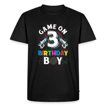 Jeu de Lasertag sur 3 Anniversaire Garçon Intérieur Laser Tag - T-shirt Premium bio Homme - noir - Devant - Nico (187cm)