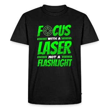 Lasertag Spruch Focus avec un laser et non une lampe de poche - T-shirt Premium bio Homme - noir - Devant - Nico (187cm)