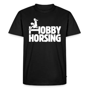 Hobby Horsing - Hobby Cheval - Equitation - Cadeau - T-shirt Premium bio Homme - noir - Devant - Nico (187cm)