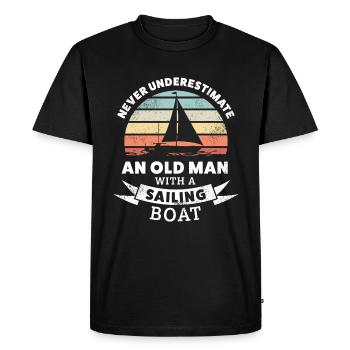 Funny Old man with a Sailing Boat Gift - Men's Premium Organic T-Shirt - black - Front - Nico (187cm)