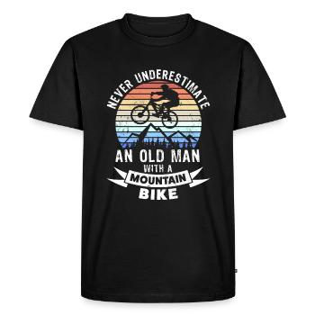 Funny Old Man Mountain Biking MTB Gift - Men's Premium Organic T-Shirt - black - Front - Nico (187cm)