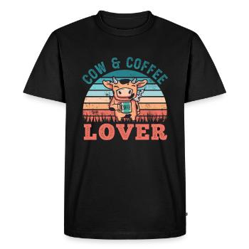Cow and Coffee Lover Retro Farming Gift - Men's Premium Organic T-Shirt - black - Front - Nico (187cm)