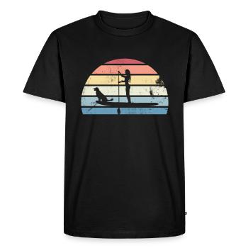 Retro Paddleboarding Girl with Dog Sunset Gift - Men's Premium Organic T-Shirt - black - Front - Nico (187cm)