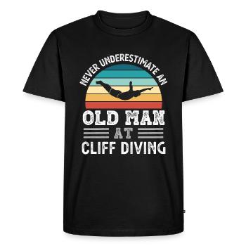Old Man at Cliff Diving Fête des Pères Drôle Cadeau - T-shirt Premium bio Homme - noir - Devant - Nico (187cm)