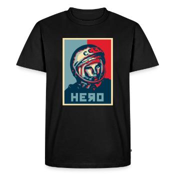 Le héros astronaute cosmonaute Gagarine premier dans l'espace - T-shirt Premium bio Homme - noir - Devant - Nico (187cm)