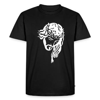 Jésus avec chapelet silhouette blanc - T-shirt Premium bio Homme - noir - Devant - Nico (187cm)