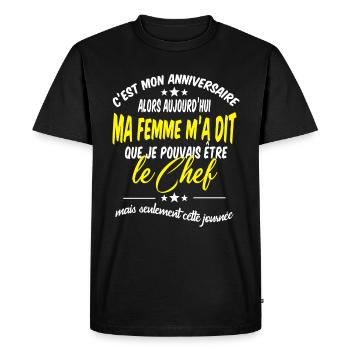 Mon anniversaire c'est moi le chef - T-shirt Premium bio Homme - noir - Devant - Nico (187cm)