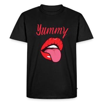 Yummy Female Mouth Sticking Tongue Out Red - Men's Premium Organic T-Shirt - black - Front - Nico (187cm)