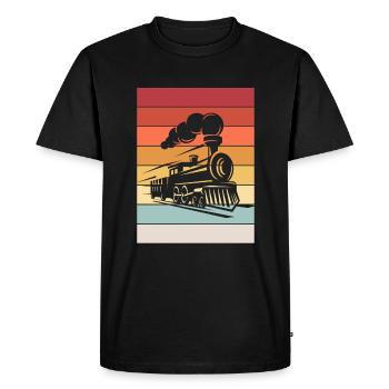 Steam Locomotive Retro Railway Model Railway - Men's Premium Organic T-Shirt - black - Front - Nico (187cm)