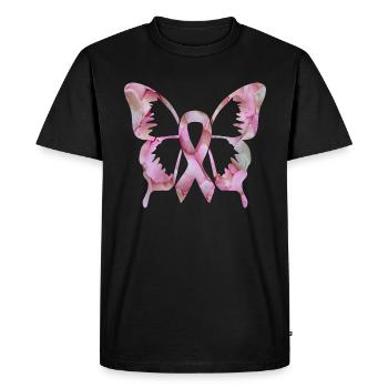 Ruban Fleur de papillon Sensibilisation au cancer du sein - T-shirt Premium bio Homme - noir - Devant - Nico (187cm)