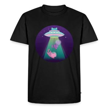 Chats UFO vaisseau spatial Cat Space - T-shirt Premium bio Homme - noir - Devant - Nico (187cm)
