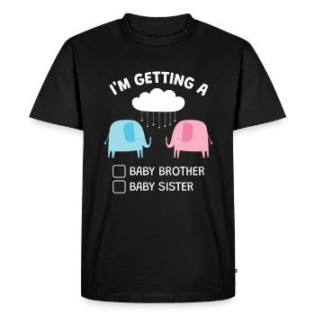 Obtenir un petit frère Bébé Sœur éléphant - T-shirt Premium bio Homme - noir - Devant - Nico (187cm)