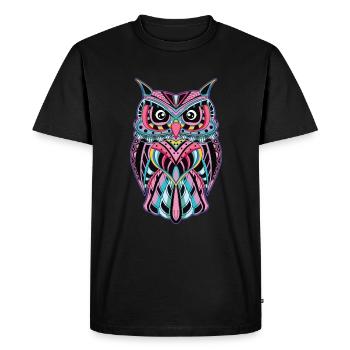 Hibou Mandala Oiseau Hiboux Mignons Oiseaux - T-shirt Premium bio Homme - noir - Devant - Nico (187cm)
