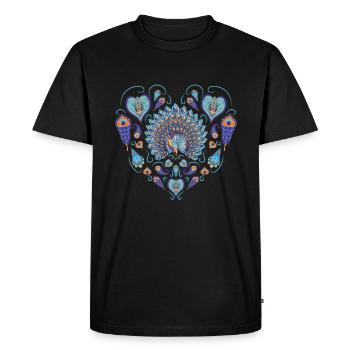 Peacock Heart Bird Ornamental Bird Feathers Colorful - Men's Premium Organic T-Shirt - black - Front - Nico (187cm)