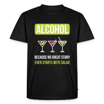 Alcool Aucune histoire ne commence par une salade - T-shirt Premium bio Homme - noir - Devant - Nico (187cm)