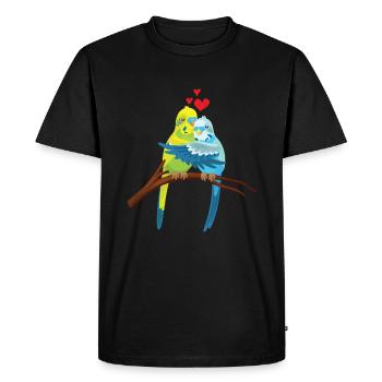 Mignon Perruche Amour Coeur Oiseau - T-shirt Premium bio Homme - noir - Devant - Nico (187cm)