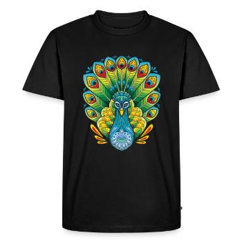 Paon Mandala oiseau ornemental oiseau plumes coloré - T-shirt Premium bio Homme - noir - Devant - Nico (187cm)