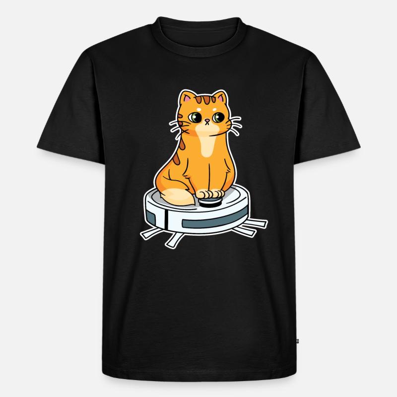 Saugroboter mit Katze Saugerroboter - Männer Premium Bio T-Shirt - Schwarz
