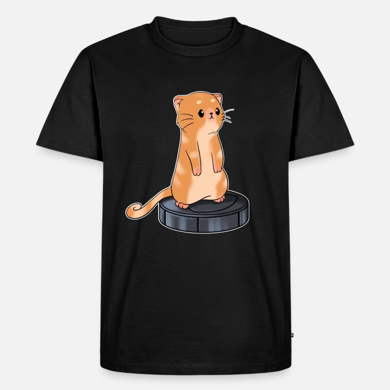 Katze mit Saugroboter Staubsauger - Männer Premium Bio T-Shirt - Schwarz