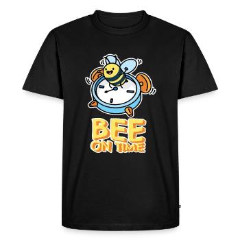 Clock Bee on Time Funny Graphic - Men's Premium Organic T-Shirt - black - Front - Nico (187cm)
