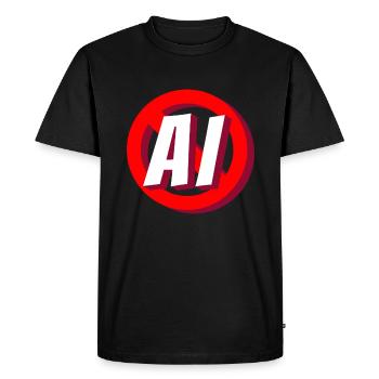 Stop AI signe contre Ki - T-shirt Premium bio Homme - noir - Devant - Nico (187cm)