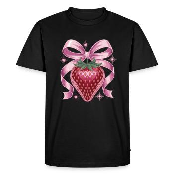 Fraise avec ruban rose - T-shirt Premium bio Homme - noir - Devant - Nico (187cm)