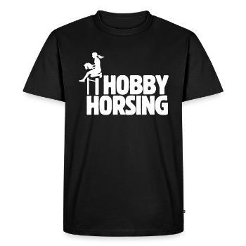 Hobby Horsing - Hobby Cheval - Equitation - Cadeau - T-shirt Premium bio Homme - noir - Devant - Nico (187cm)