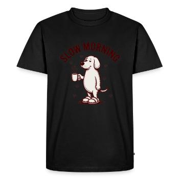 Café lent du matin chien - T-shirt Premium bio Homme - noir - Devant - Nico (187cm)