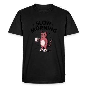 Café lent du matin chat - T-shirt Premium bio Homme - noir - Devant - Nico (187cm)