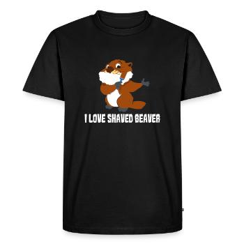 J'aime le castor rasé - Rasage jeu de mots sarcasme - T-shirt Premium bio Homme - noir - Devant - Nico (187cm)
