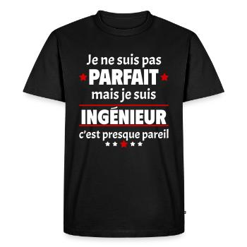 Pas parfait mais ingénieur, fête des pères, noël - T-shirt Premium bio Homme - noir - Devant - Nico (187cm)