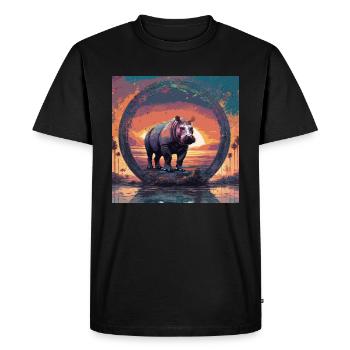 Hippopotamus,Painting,Sunset,Circle,Landscape - Men's Premium Organic T-Shirt - black - Front - Nico (187cm)