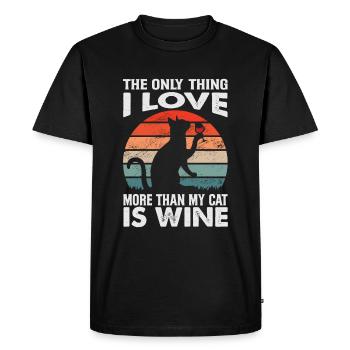 La seule chose que j’aime plus que mon chat, c’est le vin - f - T-shirt Premium bio Homme - noir - Devant - Nico (187cm)