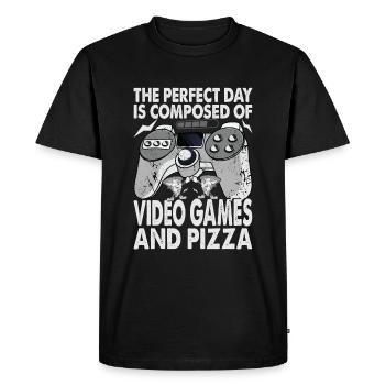 The Perfect Day Is Composed Of Video Games And Piz - Men's Premium Organic T-Shirt - black - Front - Nico (187cm)