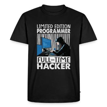 Limited Edition Programmer Full-Time Hacker - Funn - Men's Premium Organic T-Shirt - black - Front - Nico (187cm)
