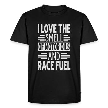 J’adore l’odeur des huiles moteur et du carburant de course - Rac - T-shirt Premium bio Homme - noir - Devant - Nico (187cm)