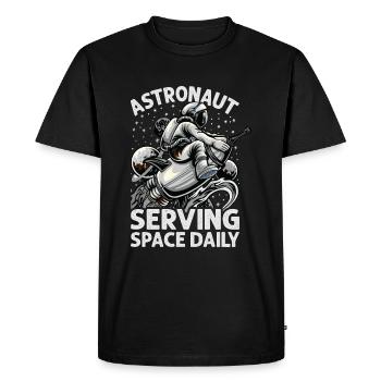 Astronaut Serving Space Daily - Funny - Planets - - Men's Premium Organic T-Shirt - black - Front - Nico (187cm)