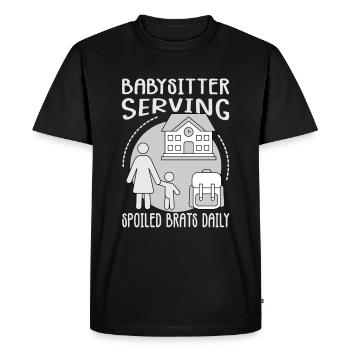 Baby-sitter servant des brats gâtés tous les jours - Funny Bab - T-shirt Premium bio Homme - noir - Devant - Nico (187cm)