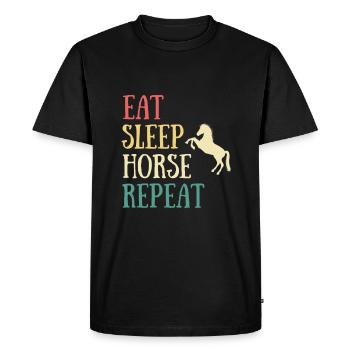 eat sleep cheval femme humour cavalière fille - T-shirt Premium bio Homme - noir - Devant - Nico (187cm)