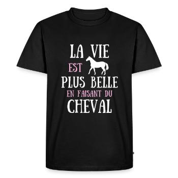Cheval femme vie plus belle humour fille cadeau - T-shirt Premium bio Homme - noir - Devant - Nico (187cm)