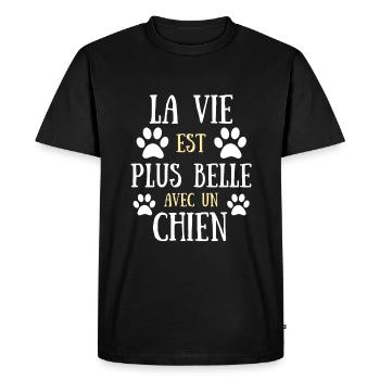 Vie plus belle chien homme humour idée cadeau - T-shirt Premium bio Homme - noir - Devant - Nico (187cm)