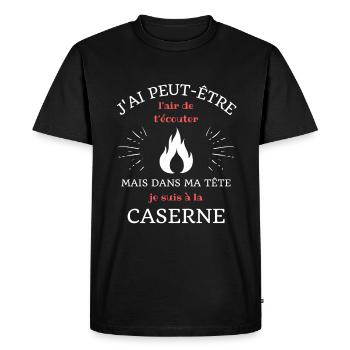 dans ma tete caserne humour pompier homme cadeau - T-shirt Premium bio Homme - noir - Devant - Nico (187cm)