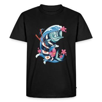 Sushi Fish Art japonais Kawaii Nigiri Anime Food - T-shirt Premium bio Homme - noir - Devant - Nico (187cm)
