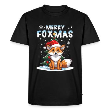 Cute fox celebrating Christmas in the snow - Men's Premium Organic T-Shirt - black - Front - Nico (187cm)