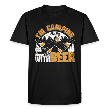 Je suis en camping Ne me présente qu’avec de la bière - T-shirt Premium bio Homme - noir - Devant - Nico (187cm)