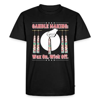 Fabrication de bougies : cire, mèche enlevée. - T-shirt Premium bio Homme - noir - Devant - Nico (187cm)