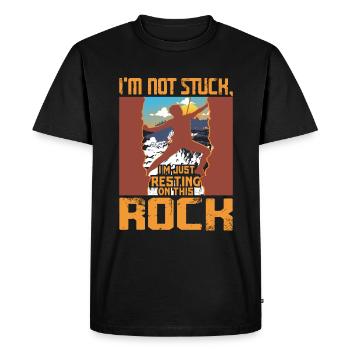 Je ne suis pas coincé, je me repose juste sur ce rocher - T-shirt Premium bio Homme - noir - Devant - Nico (187cm)