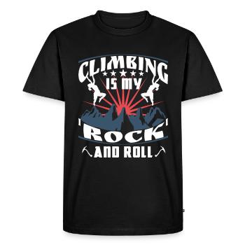 L’escalade, c’est mon « rock'' and roll » - T-shirt Premium bio Homme - noir - Devant - Nico (187cm)