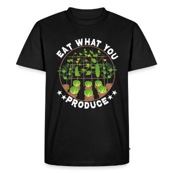eat what you produce - Men's Premium Organic T-Shirt - black - Front - Nico (187cm)