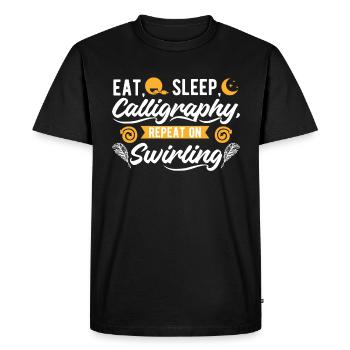Manger. Sleep.Calligraphie, Répétez sur tourbillonnant - T-shirt Premium bio Homme - noir - Devant - Nico (187cm)